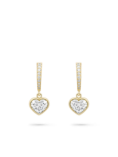 Classic Yellow Gold Heart Diamond Drop Earrings