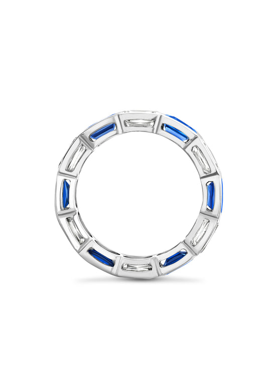 Classic Ashoka Diamond Sapphire Scalloped Full Hoop Platinum Eternity Ring