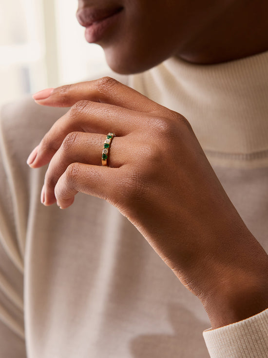 Classic Emerald and Diamond Yellow Gold Eternity Ring