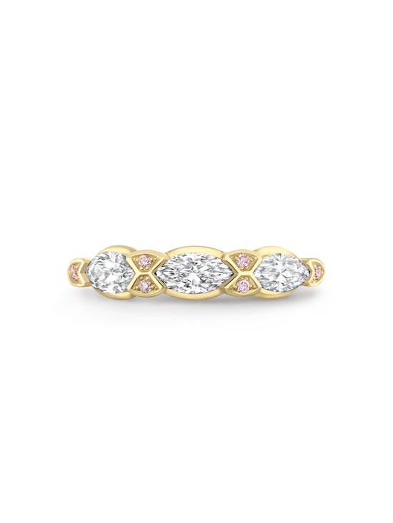 Classic Marquise and Pink Diamond Yellow Gold Eternity Ring