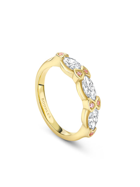 Classic Marquise and Pink Diamond Yellow Gold Eternity Ring