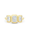 Florentine Three Stone Ashoka Diamond Yellow Gold Ring