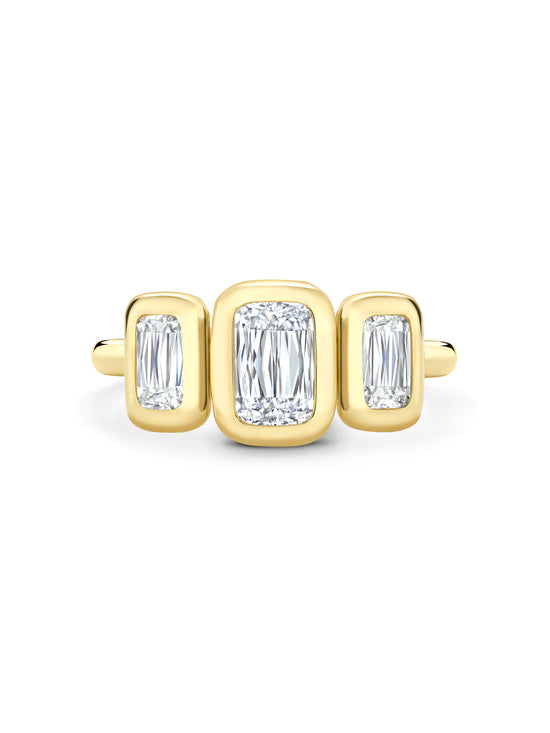 Florentine Three Stone Ashoka Diamond Yellow Gold Ring