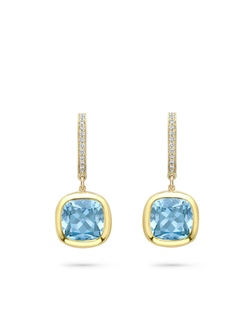 Florentine Dolce Vita Cushion Aquamarine Yellow Gold Earrings