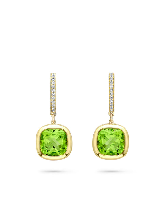 Florentine Dolce Vita Cushion Peridot Yellow Gold Earrings