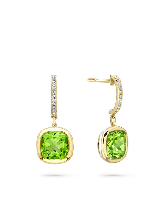 Florentine Dolce Vita Cushion Peridot Yellow Gold Earrings