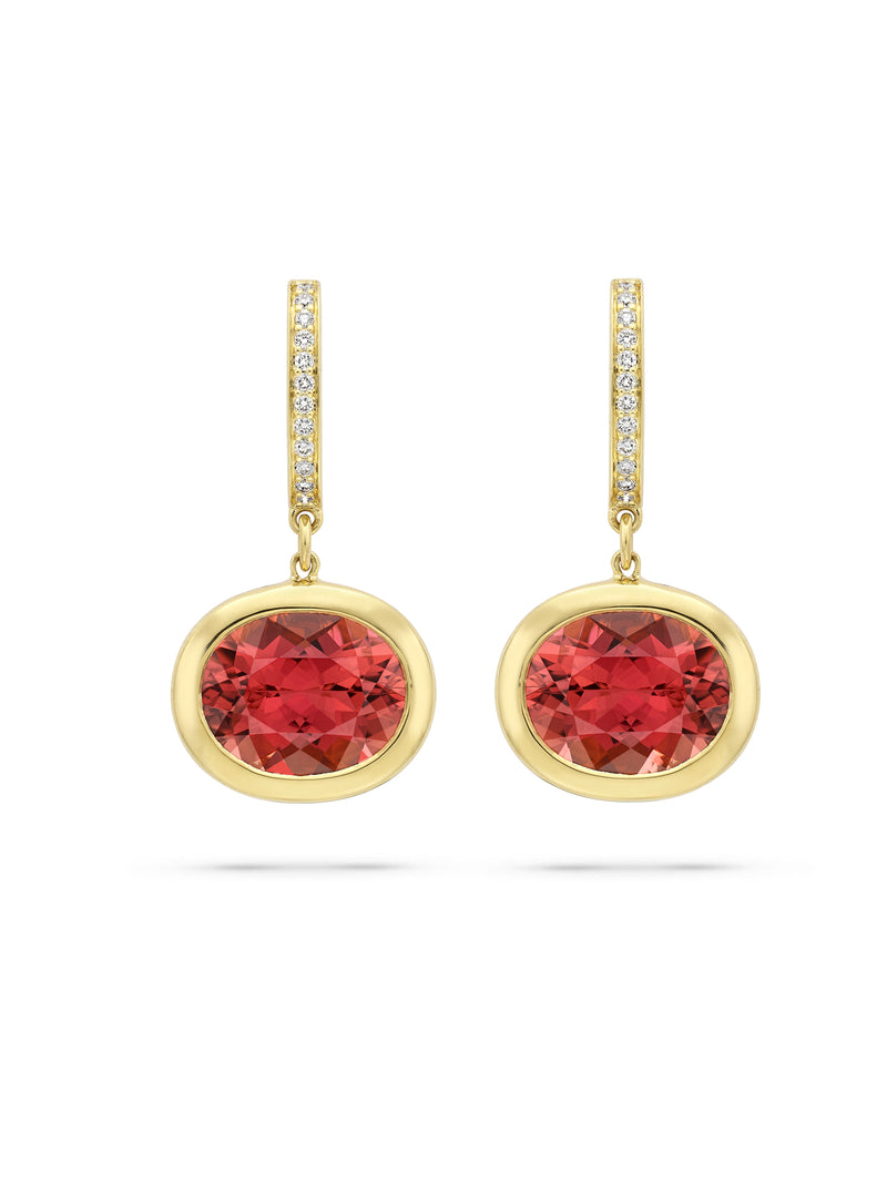 Florentine Pink Tourmaline Yellow Gold Drop Earrings