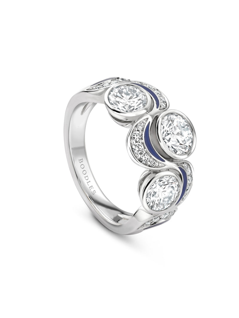 Over the Moon Three Stone Diamond Platinum Ring | Boodles