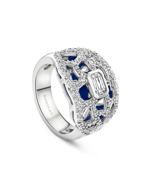 St. Tropez Blue Enamel Diamond Platinum Ring