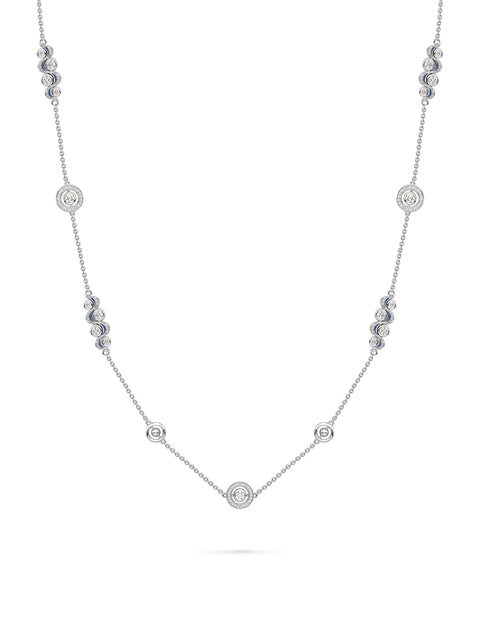 Over the Moon Diamond Enamel Long Platinum Necklace