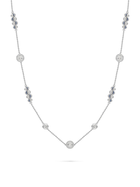 Over the Moon Diamond Enamel Long Platinum Necklace