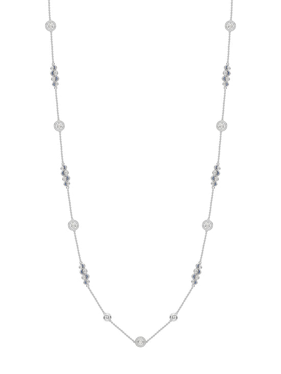 Over the Moon Diamond Enamel Long Platinum Necklace