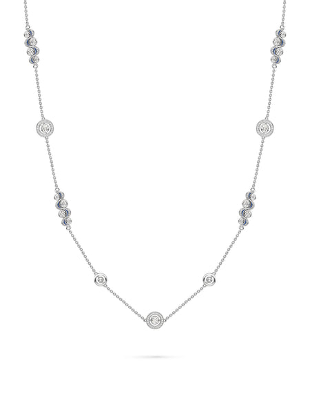 Over the Moon Diamond Enamel Long Platinum Necklace