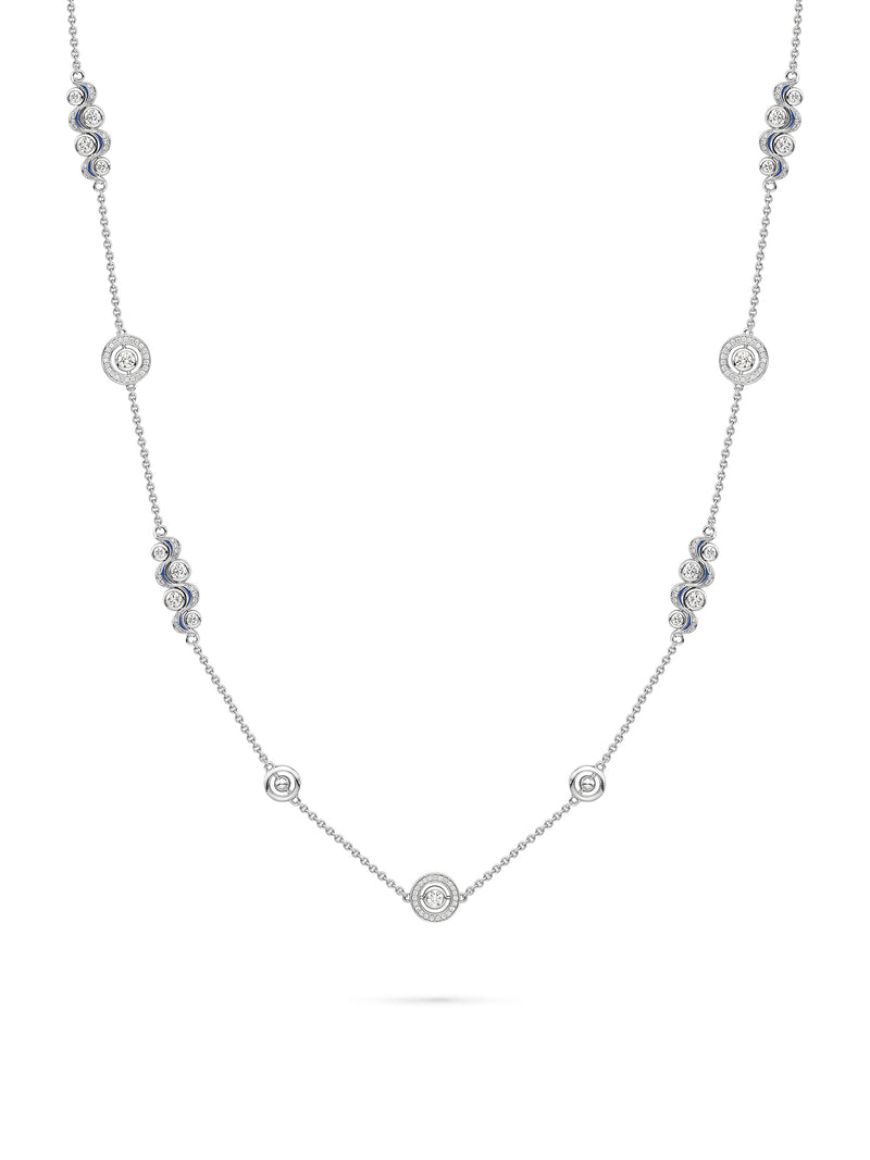 Over the Moon Diamond Enamel Long Platinum Necklace