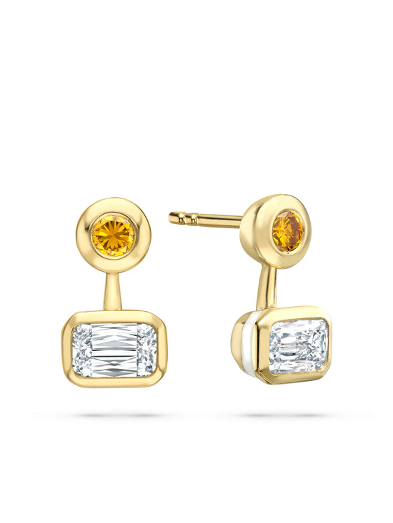 Florentine Ashoka and Yellow Diamond Yellow Gold Earrings