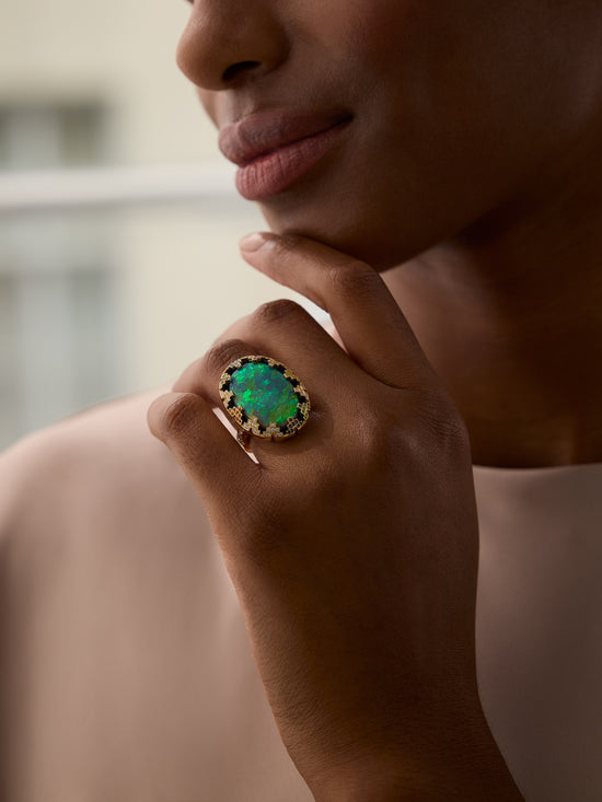 A Family Journey Amsterdam Black Opal Yellow Gold Ring | Boodles