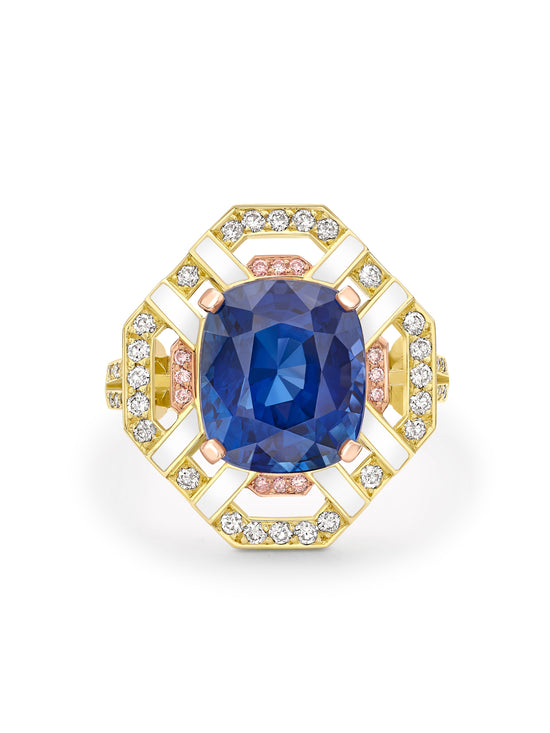 Fifth Avenue Cushion Sapphire Yellow Gold Ring