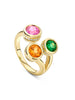 Beach Three Stone Sapphire Garnet Tsavorite Yellow Gold Ring