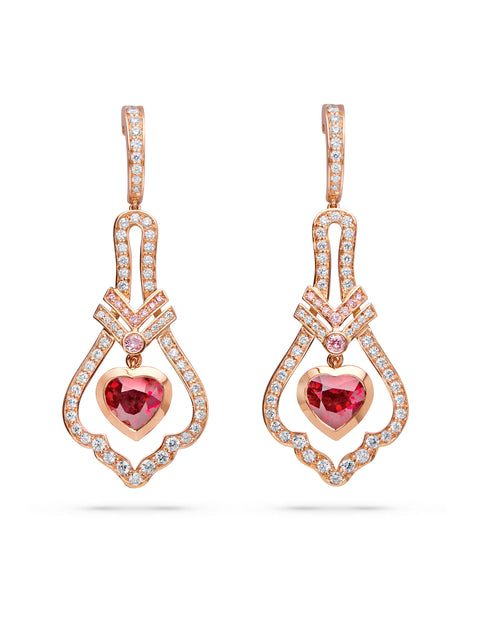 A Family Journey Venice Heart Ruby Rose Gold Earrings