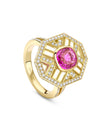 Fifth Avenue Cushion Pink Sapphire Yellow Gold Ring