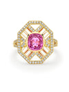 Fifth Avenue Cushion Pink Sapphire Yellow Gold Ring