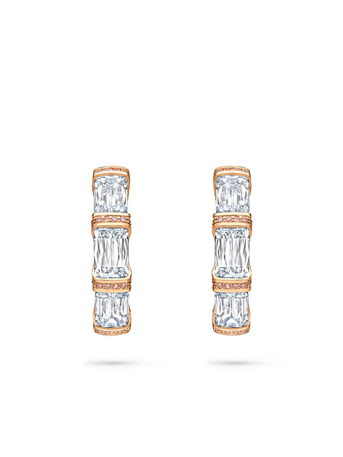 Ashoka Three Stone Rose Gold Diamond Hoop Earrings