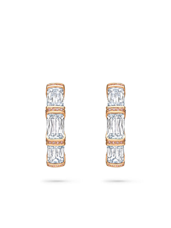 Ashoka Three Stone Rose Gold Diamond Hoop Earrings