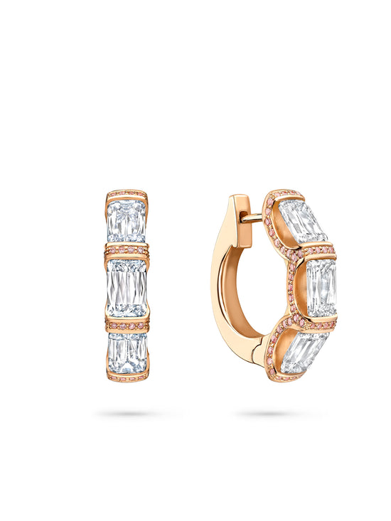 Ashoka Three Stone Rose Gold Diamond Hoop Earrings