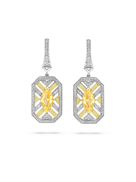 Fifth Avenue Orange Diamond Platinum Earrings