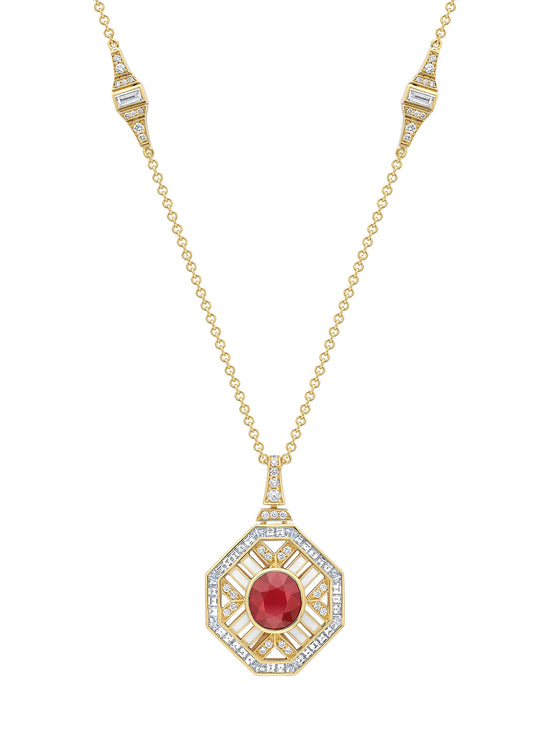 Fifth Avenue Oval Ruby Yellow Gold Pendant