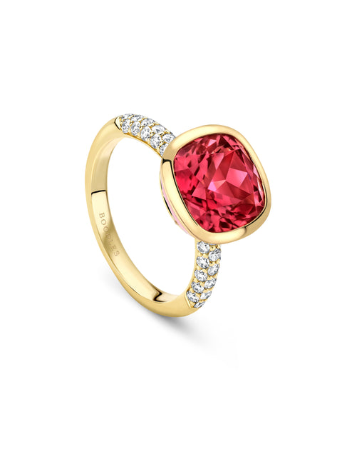 Florentine Dolce Vita Cushion Pink Tourmaline Yellow Gold Ring