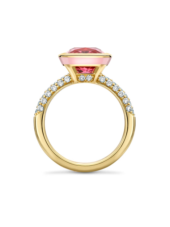 Florentine Dolce Vita Cushion Pink Tourmaline Yellow Gold Ring