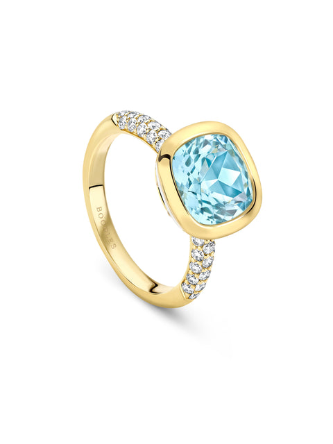 Florentine Dolce Vita Cushion Aquamarine French Yellow Gold Ring