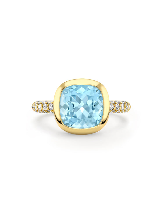 Florentine Dolce Vita Cushion Aquamarine Yellow Gold Ring | Boodles