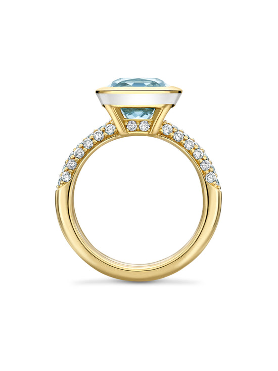 Florentine Dolce Vita Cushion Aquamarine French Yellow Gold Ring