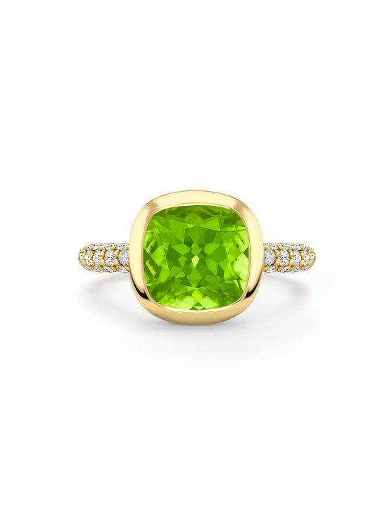 Florentine Dolce Vita Cushion Peridot Yellow Gold Ring | Boodles