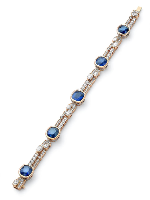 The National Gallery Play of Light Cushion Sapphire Rose Gold Bracelet