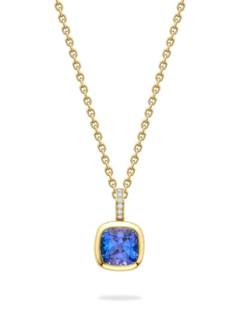 Florentine Dolce Vita Cushion Tanzanite Yellow Gold Pendant