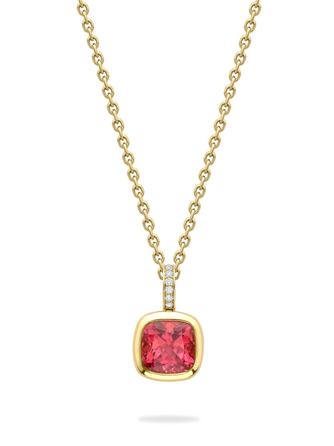 Florentine Dolce Vita Cushion Pink Tourmaline Yellow Gold Pendant