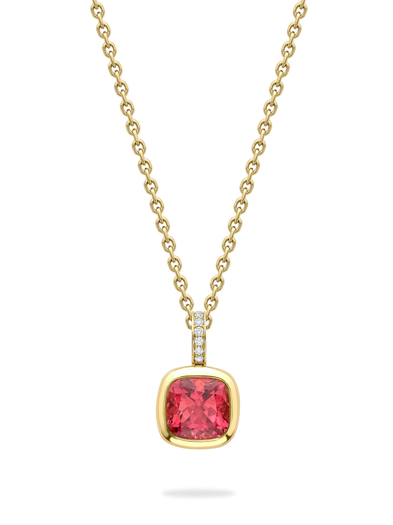 Florentine Dolce Vita Cushion Pink Tourmaline Yellow Gold Pendant | Boodles