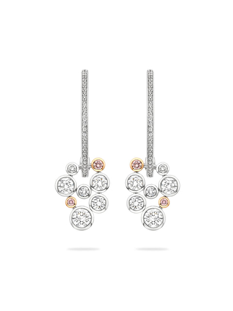 Raindance 25 Pink and White Diamond Platinum Drop Earrings