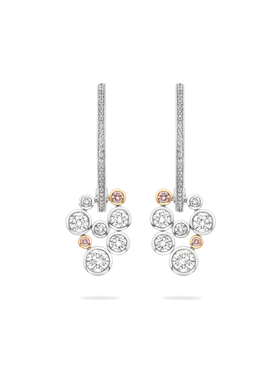 Raindance 25 Pink and White Diamond Platinum Drop Earrings