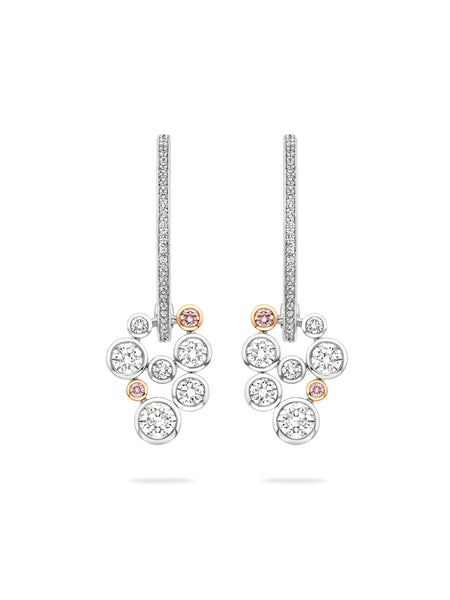 Raindance 25 Pink and White Diamond Platinum Drop Earrings