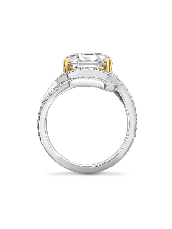 Classic Cushion Diamond Platinum and Yellow Gold Ring