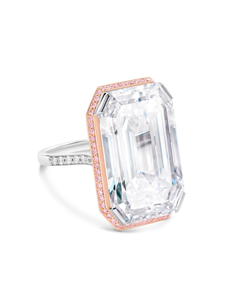 Vintage Emerald Cut Diamond Platinum and Rose Gold Ring