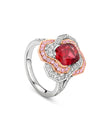 Pavilion Cushion Ruby Platinum and Rose Gold Ring