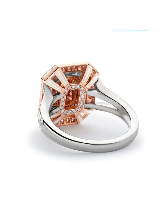 Vintage Cushion Pink Diamond Platinum and Rose Gold Ring