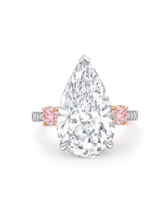 Classic Pear Cut Diamond Platinum and Rose Gold Ring