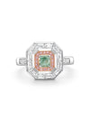 Vintage Radiant Cut Green Diamond and Pink Diamond Ring