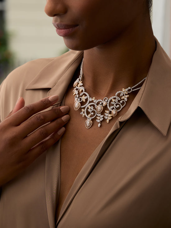 Strawberry Picking Platinum and Rose Gold Necklace